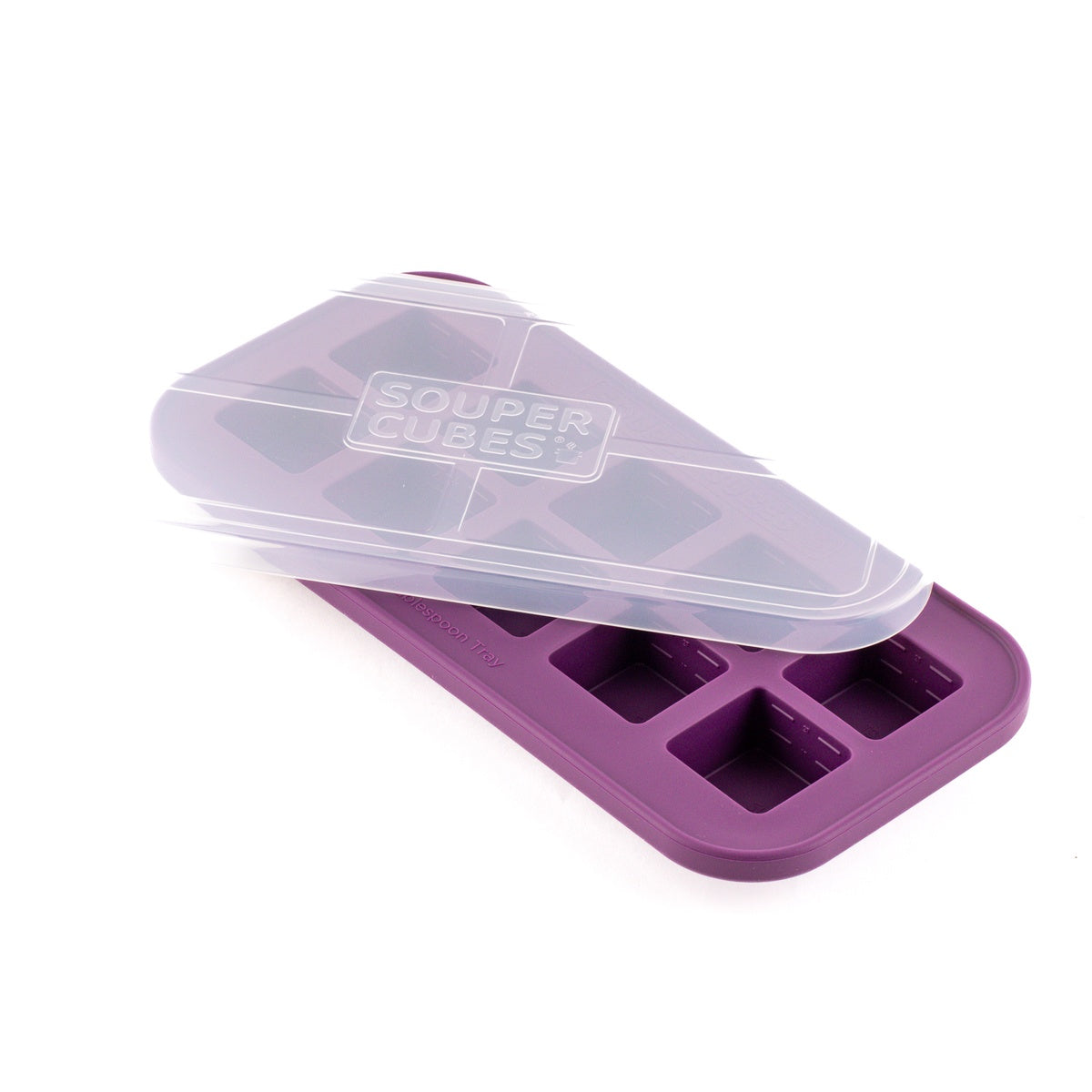 Souper Cubes 2-tablespoon silicone freezer tray in Plum with clear lid
