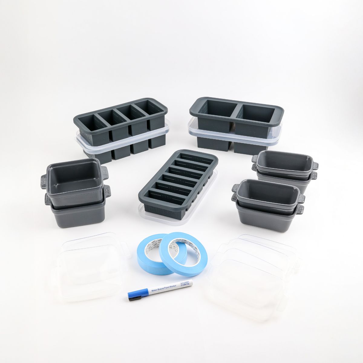 Charcoal 25-piece baking dish and silicone freezer tray set