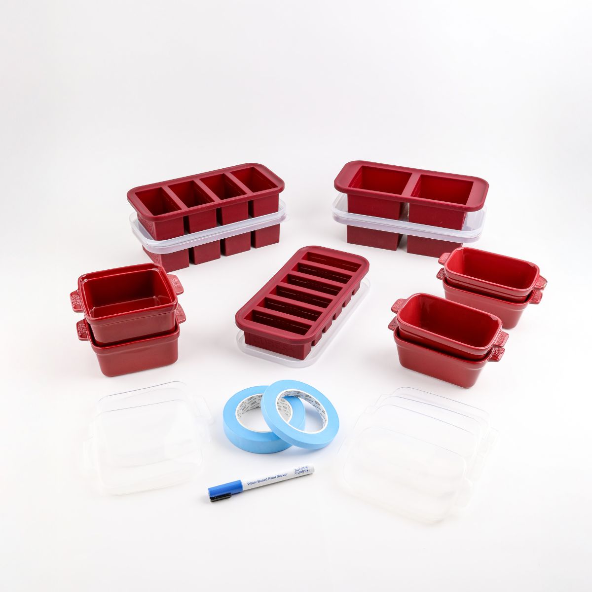 Cranberry 25-piece baking dish and silicone freezer tray set