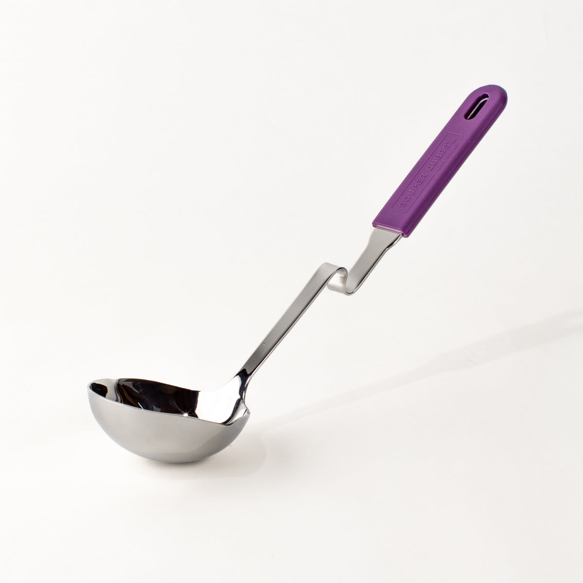 Souper Cubes No Mess stainless steel ladle with Plum silicone handle