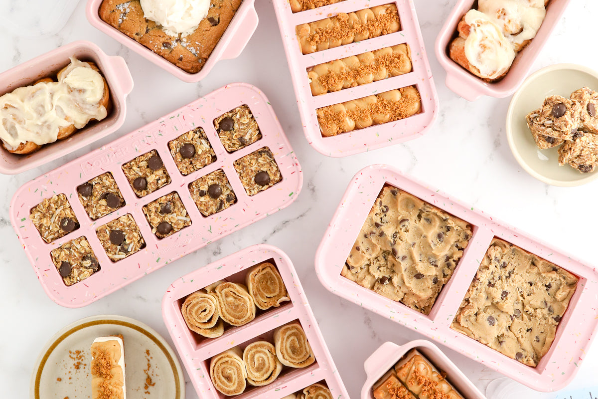 Cotton candy colored souper cubes trays filled with food