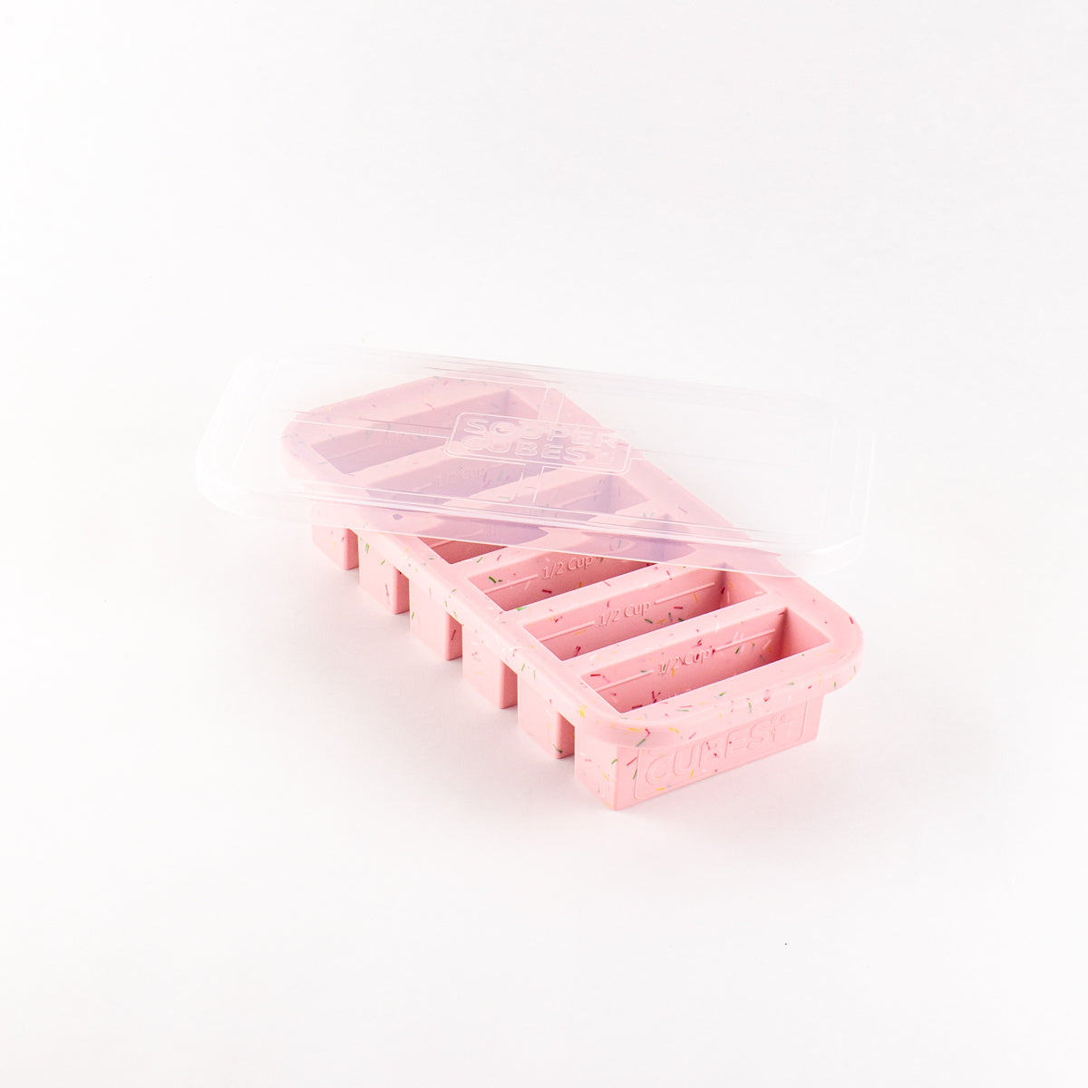 Half-cup silicone freezer tray in cotton candy
