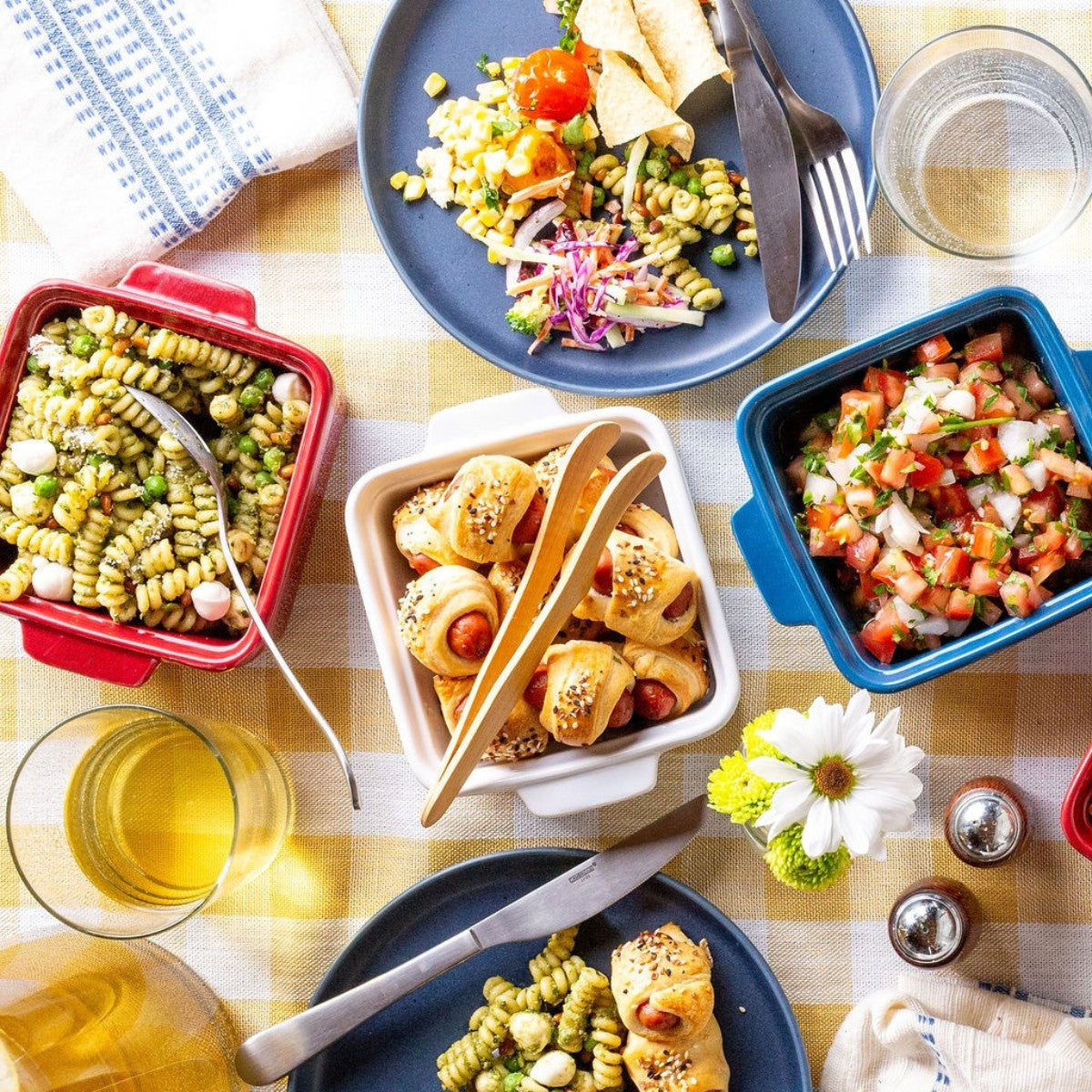 Summer Celebration Ceramic Baking Dish Set in Use