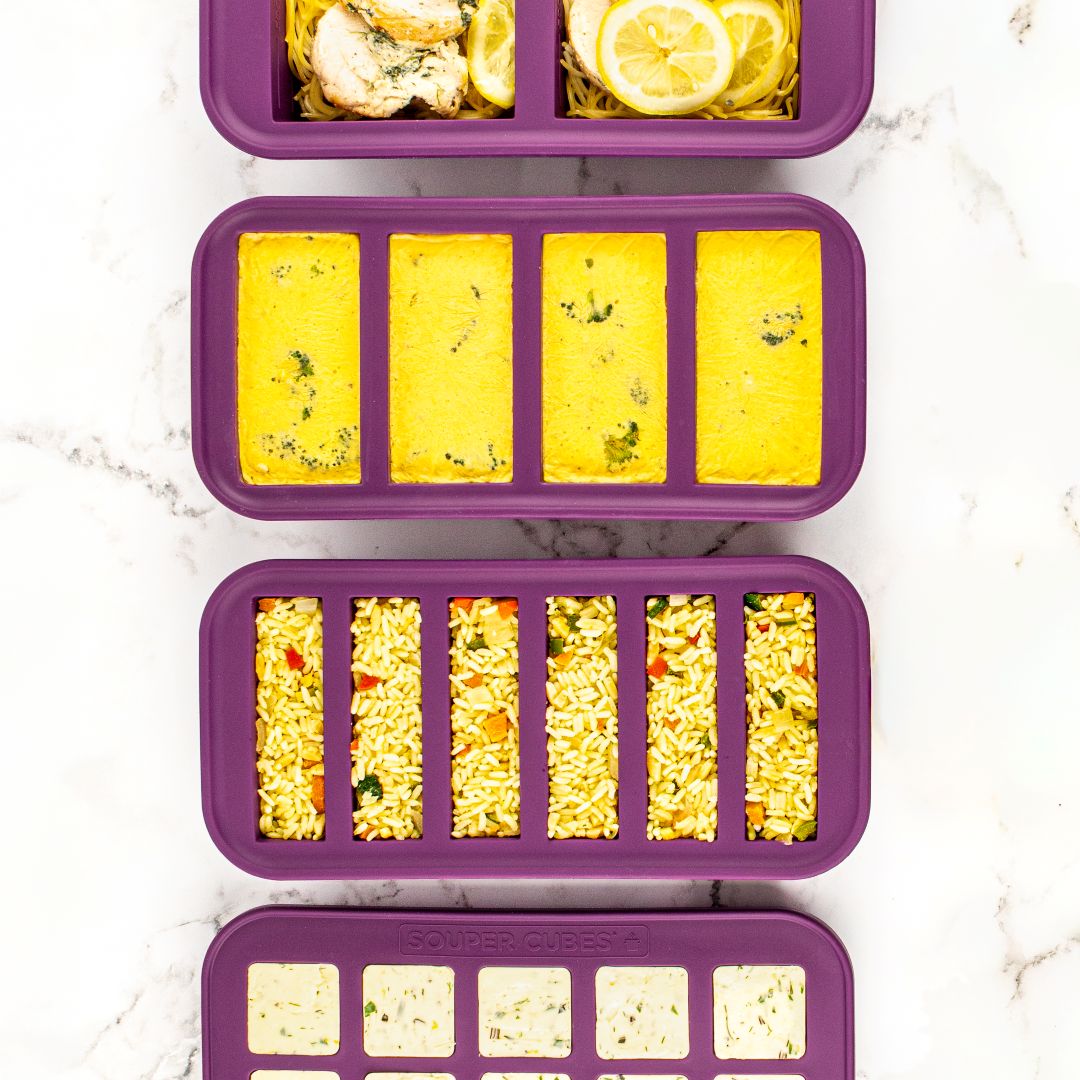 Plum Souper Cubes freezer trays with food.