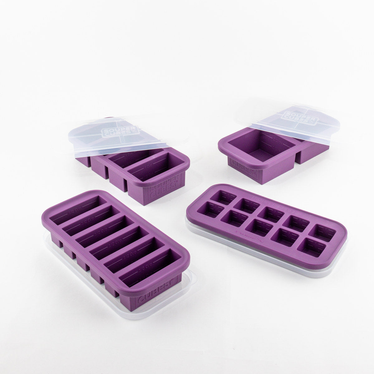Souper Cubes Ultimate Gift Pack 8-piece set in Plum with four silicone freezer trays and lids
