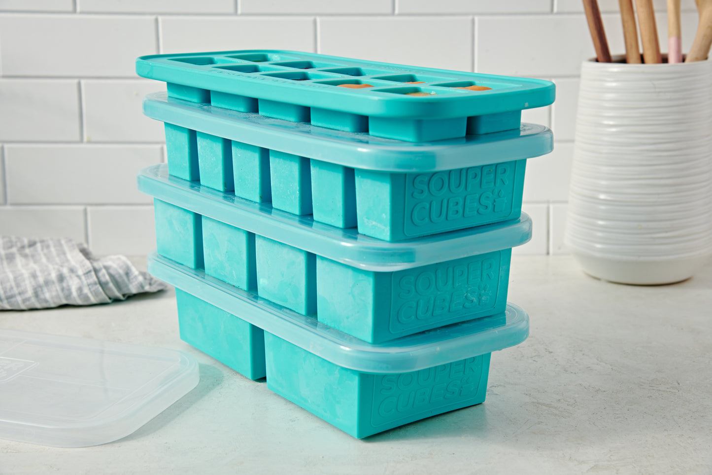 Souper Cubes 1 Cup Freezing Tray Freezer Storage 4 Servings With Lid Green  Mint